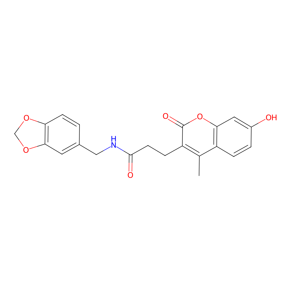 N-(1,3-benzodioxol-5-ylmethyl)-3-(7-hydroxy-4-methyl-2-oxo-2H-chromen-3-yl)propanamide molecular structure, CAS 853898-69-8
