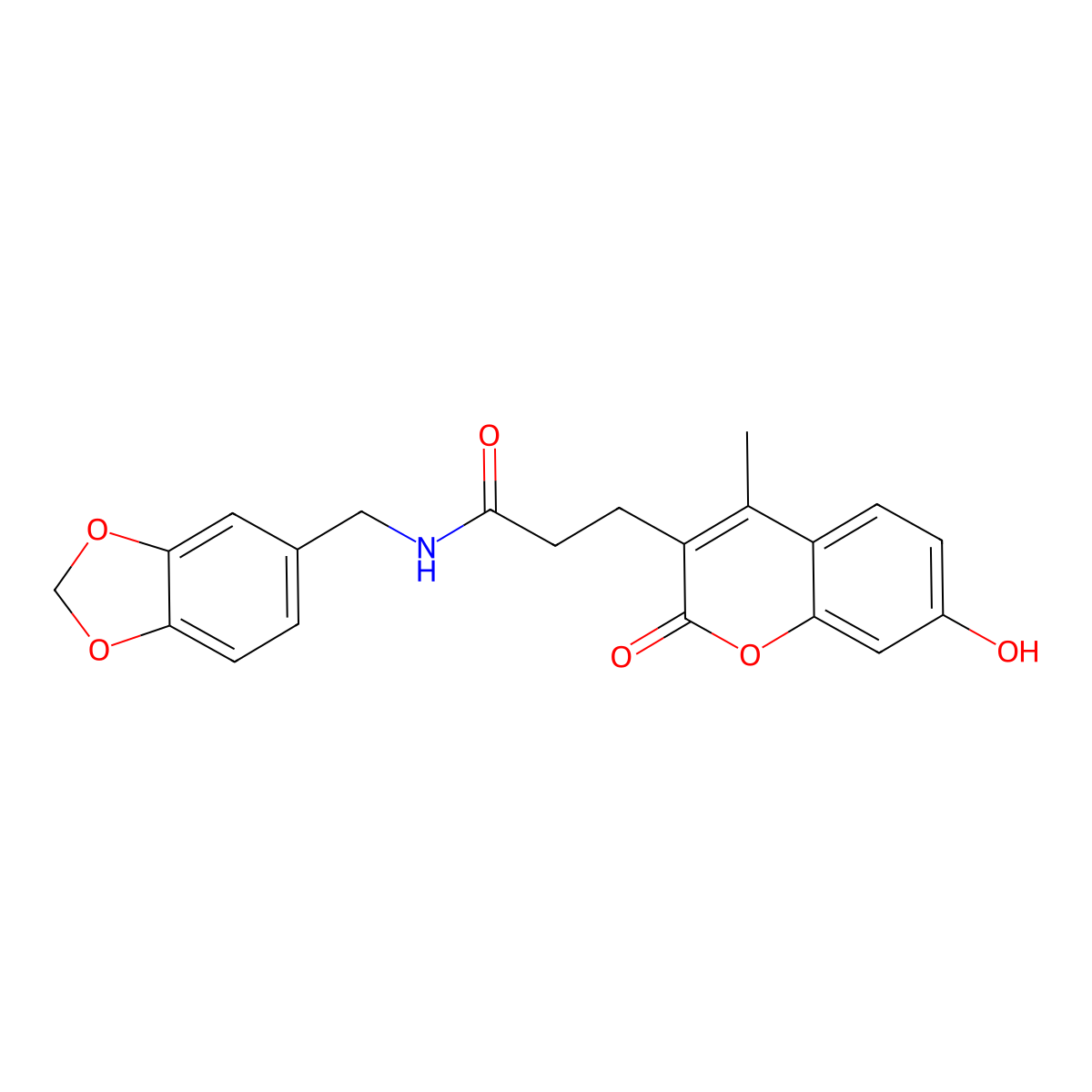 N-(1,3-benzodioxol-5-ylmethyl)-3-(7-hydroxy-4-methyl-2-oxo-2H-chromen-3-yl)propanamide molecular structure, CAS 853898-69-8