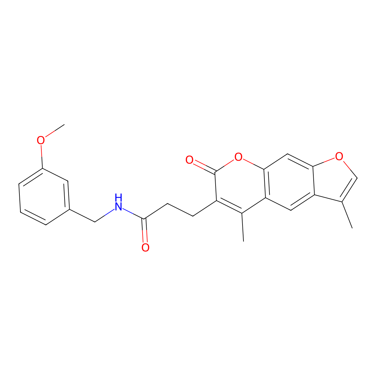 3-(3,5-dimethyl-7-oxo-7H-furo[3,2-g]chromen-6-yl)-N-(3-methoxybenzyl)propanamide molecular structure, CAS 853899-83-9