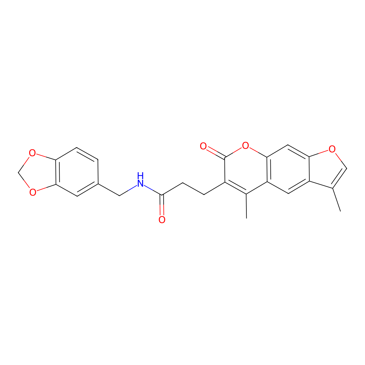 N-(1,3-benzodioxol-5-ylmethyl)-3-(3,5-dimethyl-7-oxo-7H-furo[3,2-g]chromen-6-yl)propanamide molecular structure, CAS 853899-84-0