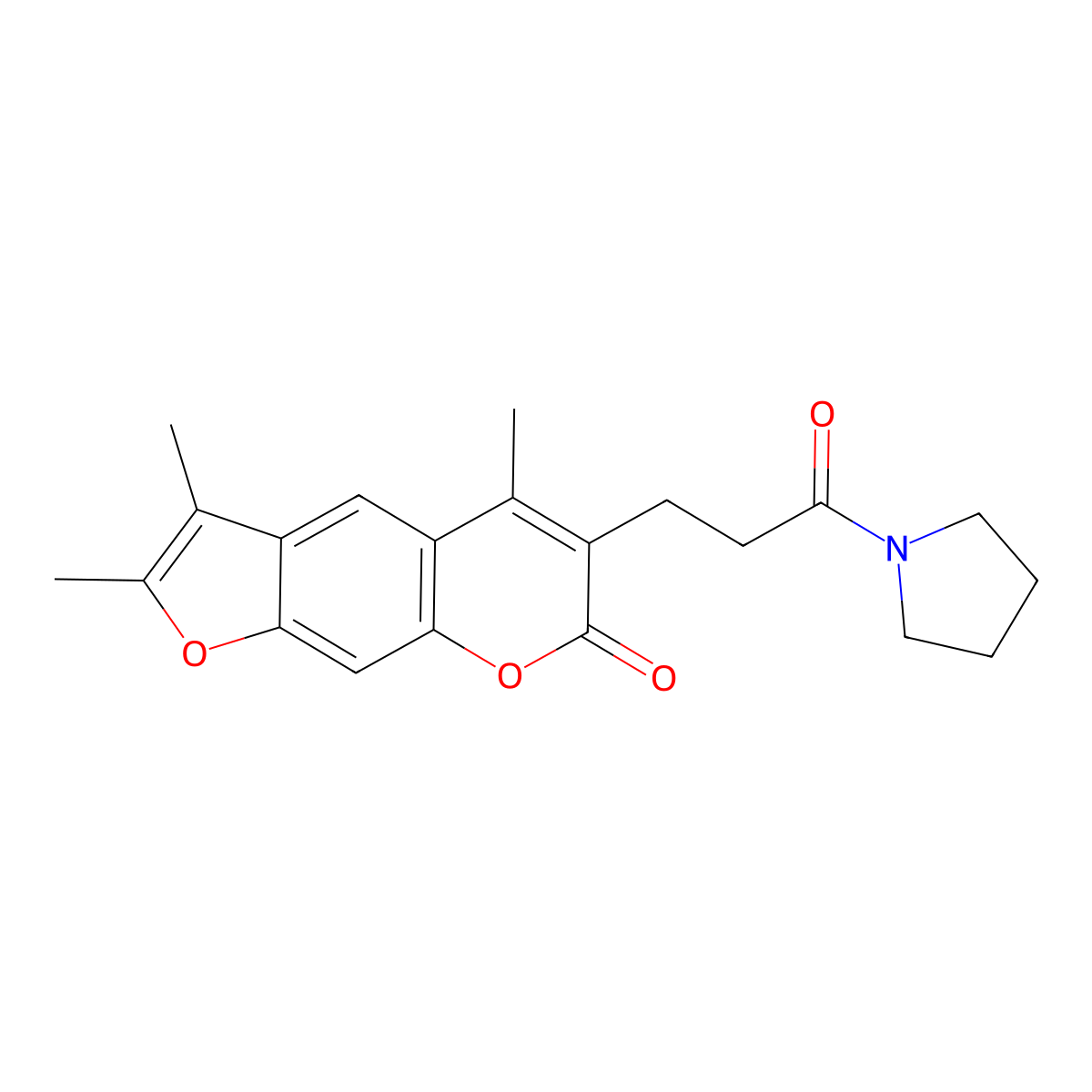 2,3,5-Trimethyl-6-(3-oxo-3-pyrrolidin-1-ylpropyl)furo[3,2-g]chromen-7-one molecular structure, CAS 853899-89-5