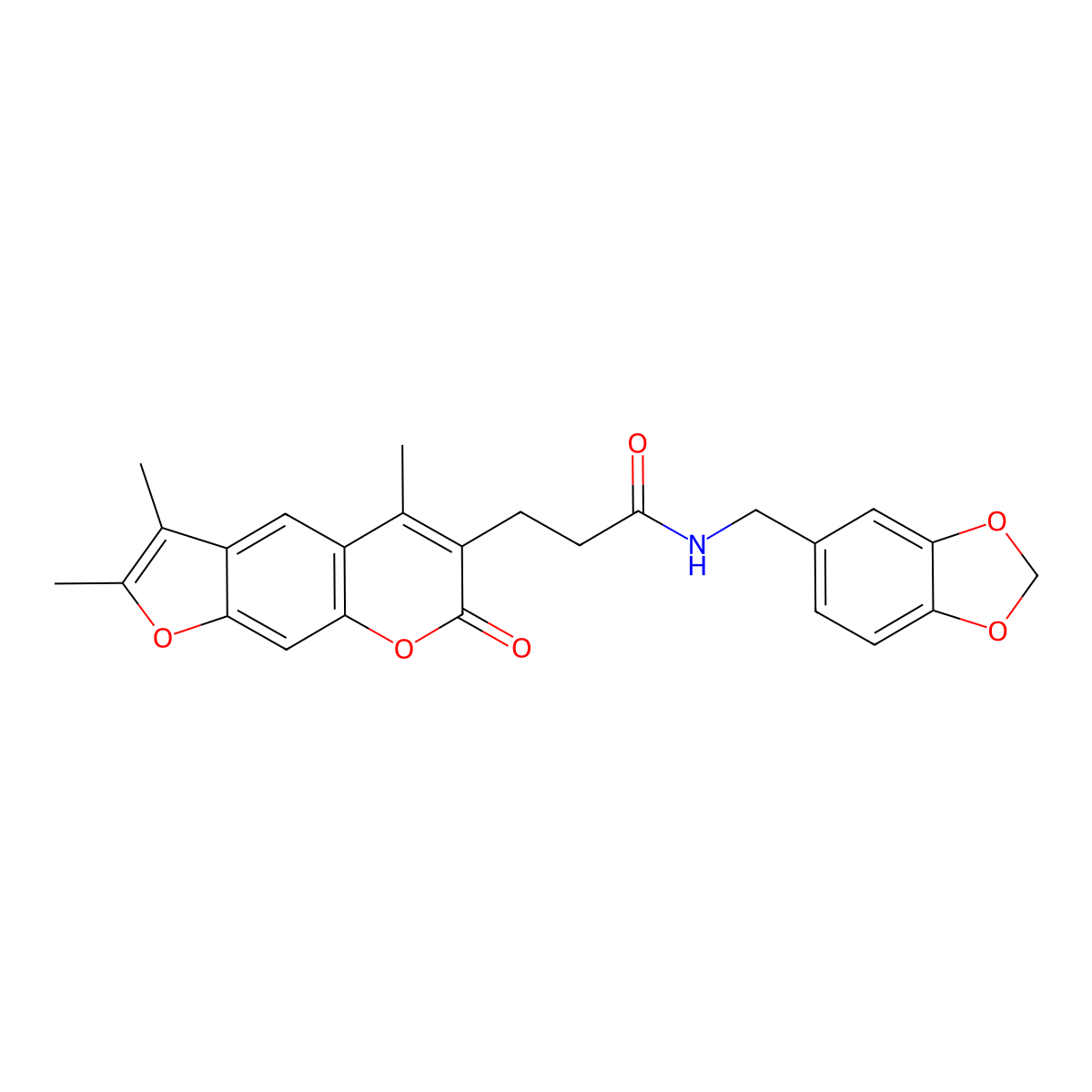 N-(1,3-benzodioxol-5-ylmethyl)-3-(2,3,5-trimethyl-7-oxo-7H-furo[3,2-g]chromen-6-yl)propanamide molecular structure, CAS 853899-93-1