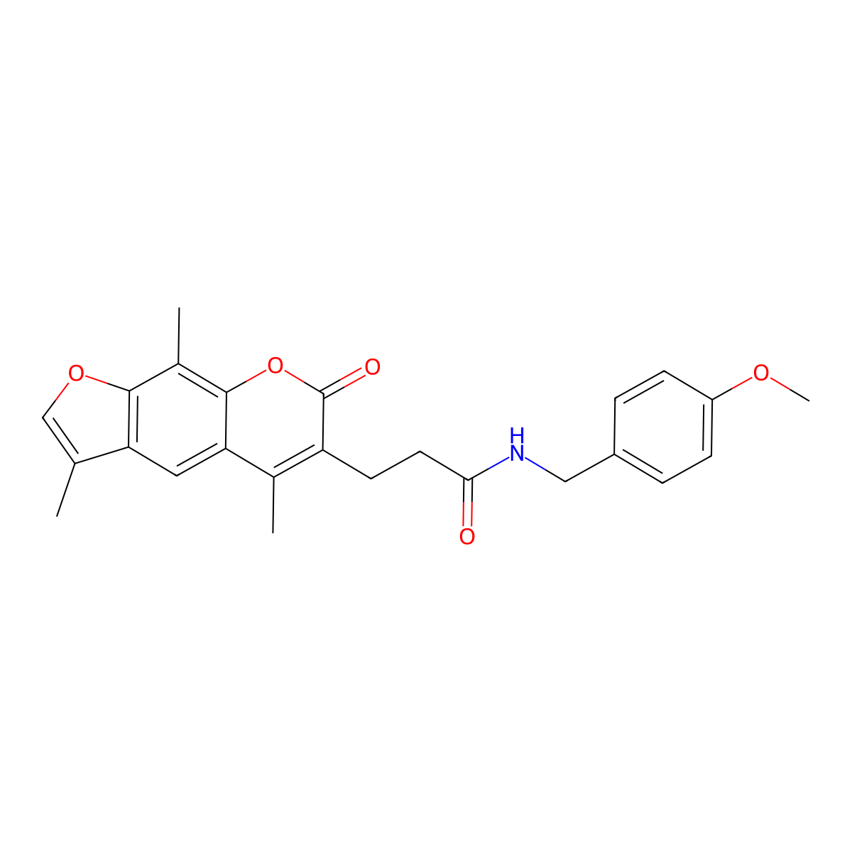 N-[(4-methoxyphenyl)methyl]-3-(3,5,9-trimethyl-7-oxofuro[3,2-g]chromen-6-yl)propanamide molecular structure, CAS 853900-12-6
