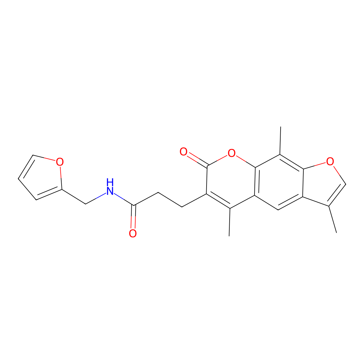 N-(2-furylmethyl)-3-(3,5,9-trimethyl-7-oxo-7H-furo[3,2-g]chromen-6-yl)propanamide molecular structure, CAS 853900-14-8