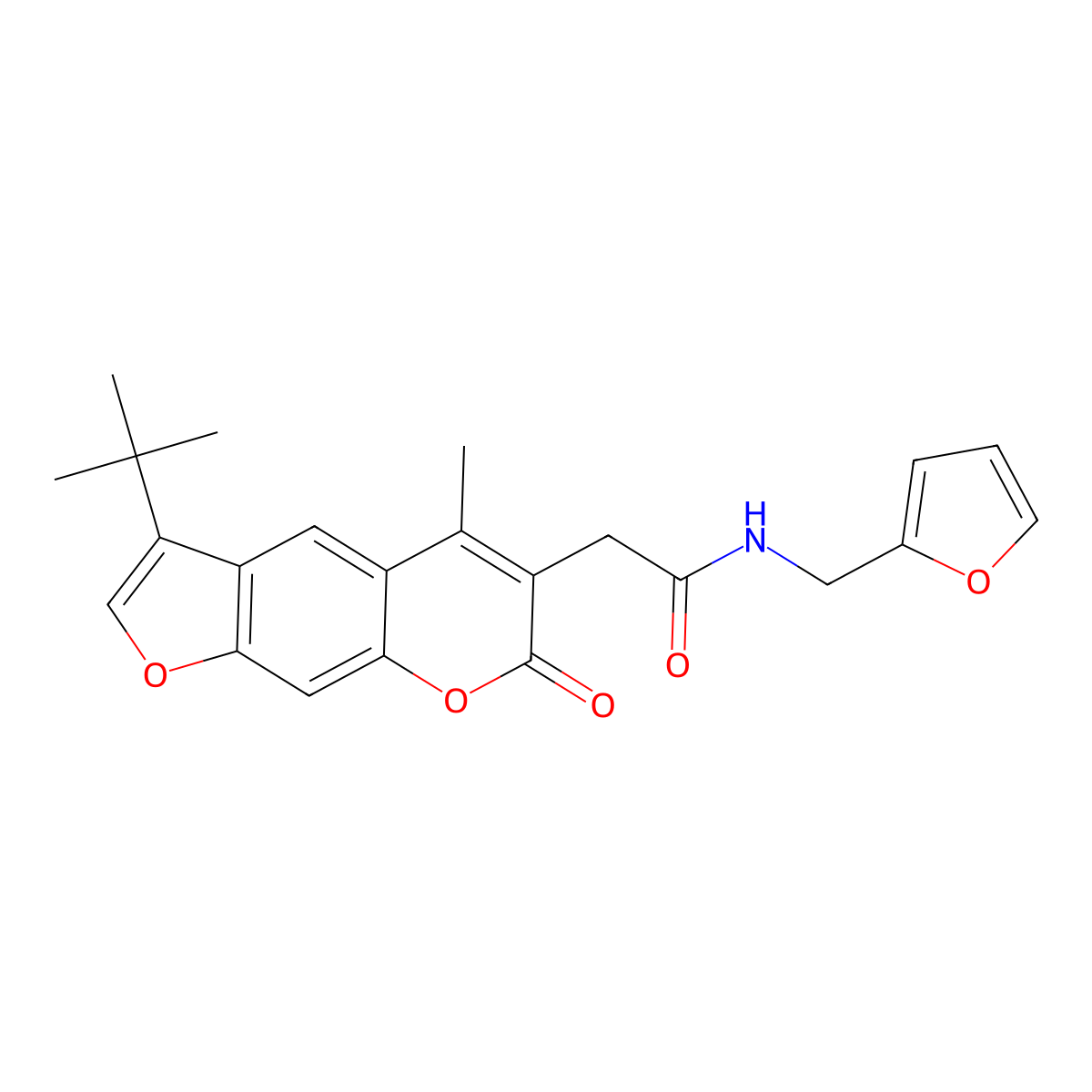 2-(3-tert-butyl-5-methyl-7-oxo-7H-furo[3,2-g]chromen-6-yl)-N-(furan-2-ylmethyl)acetamide molecular structure, CAS 853900-35-3