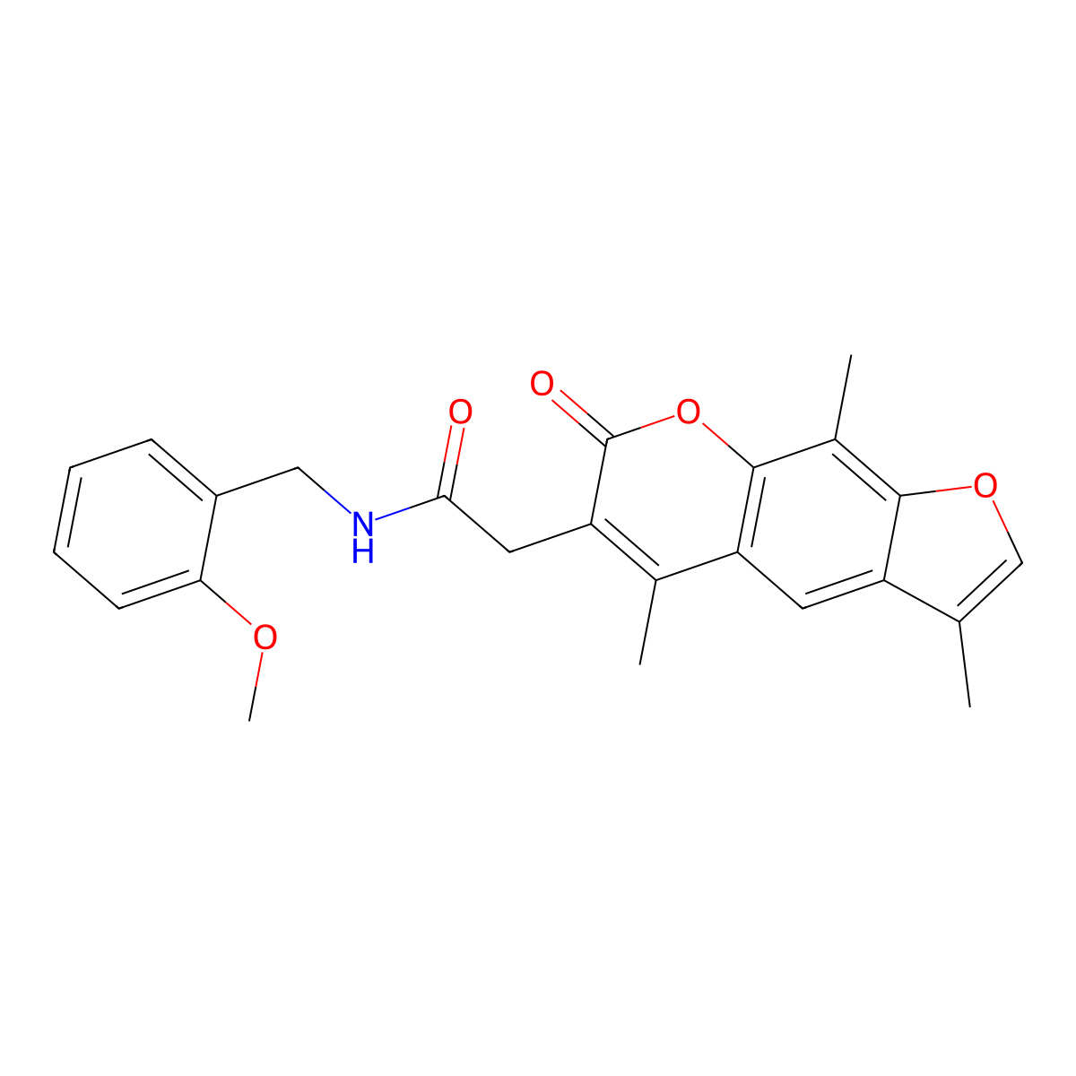 N-(2-methoxybenzyl)-2-(3,5,9-trimethyl-7-oxo-7H-furo[3,2-g]chromen-6-yl)acetamide molecular structure, CAS 853900-50-2