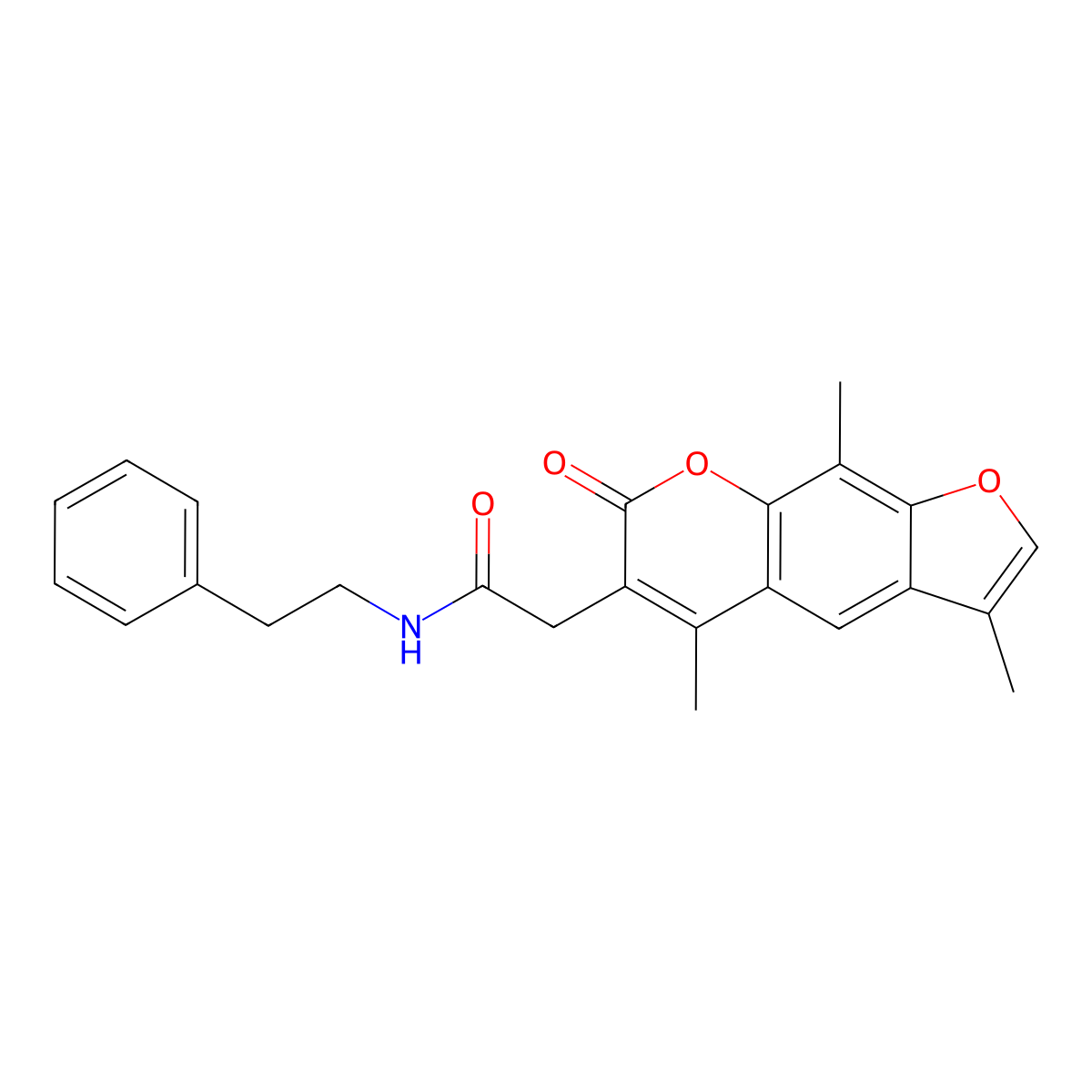 N-(2-phenylethyl)-2-(3,5,9-trimethyl-7-oxo-7H-furo[3,2-g]chromen-6-yl)acetamide molecular structure, CAS 853900-56-8