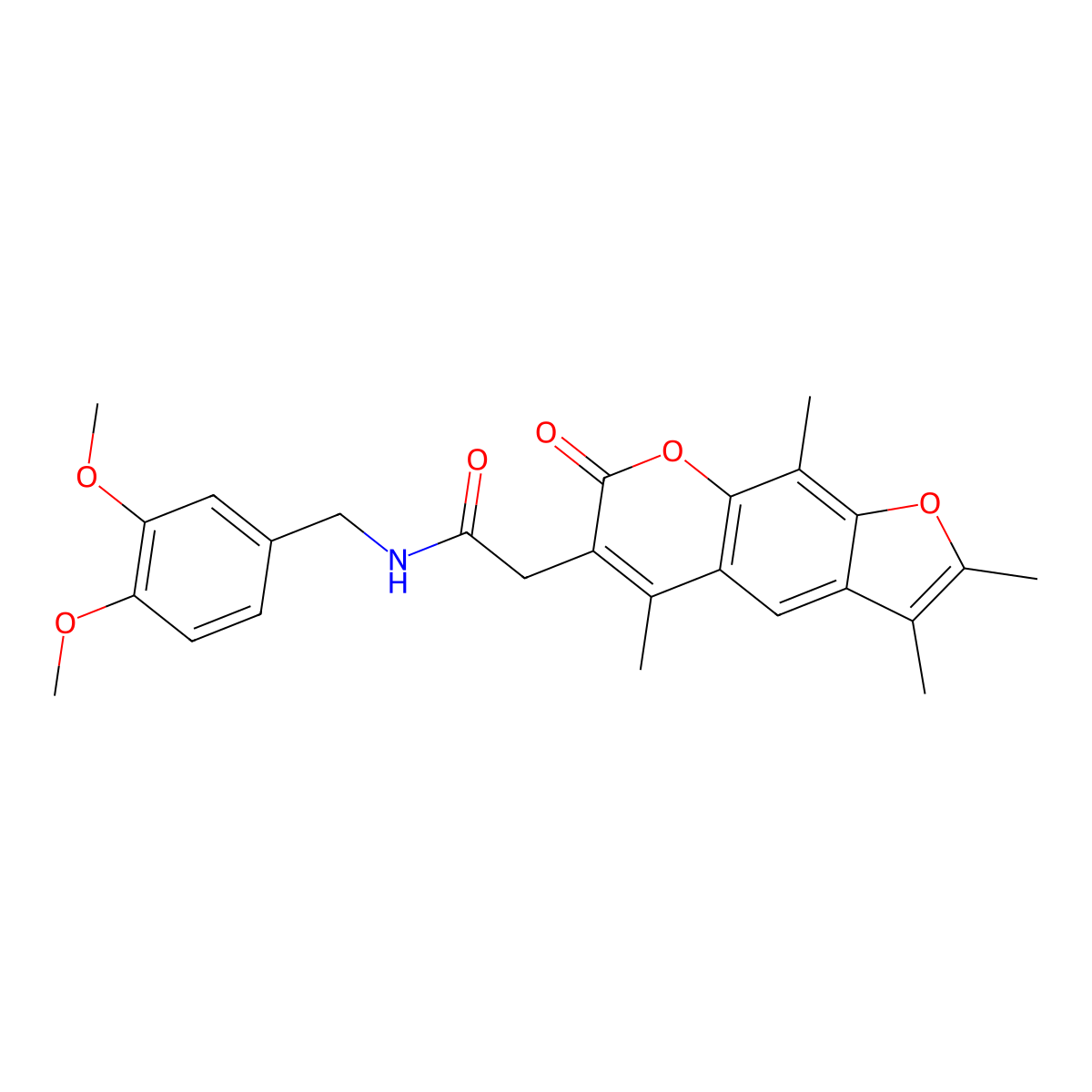 N-(3,4-dimethoxybenzyl)-2-(2,3,5,9-tetramethyl-7-oxo-7H-furo[3,2-g]chromen-6-yl)acetamide molecular structure, CAS 853900-71-7