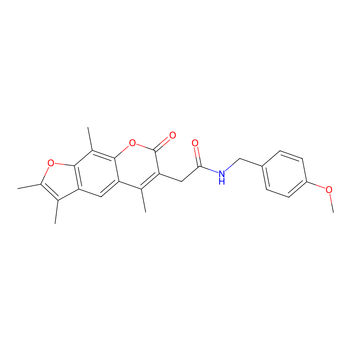 N-(4-methoxybenzyl)-2-(2,3,5,9-tetramethyl-7-oxo-7H-furo[3,2-g]chromen-6-yl)acetamide molecular structure, CAS 853900-72-8