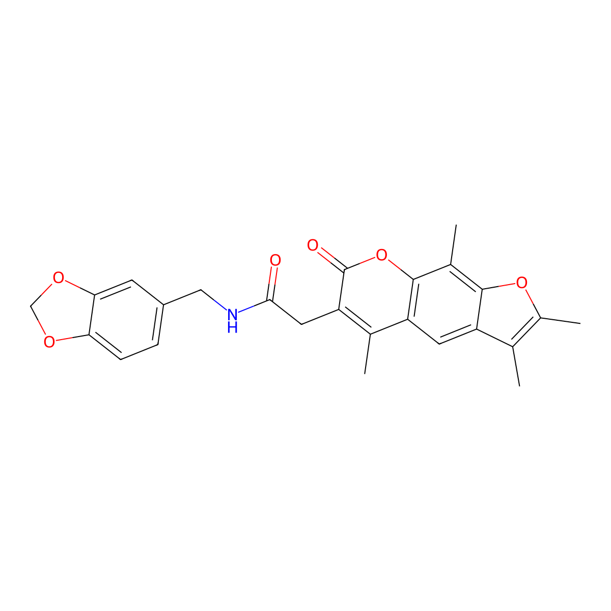 N-(1,3-benzodioxol-5-ylmethyl)-2-(2,3,5,9-tetramethyl-7-oxo-7H-furo[3,2-g]chromen-6-yl)acetamide molecular structure, CAS 853900-73-9