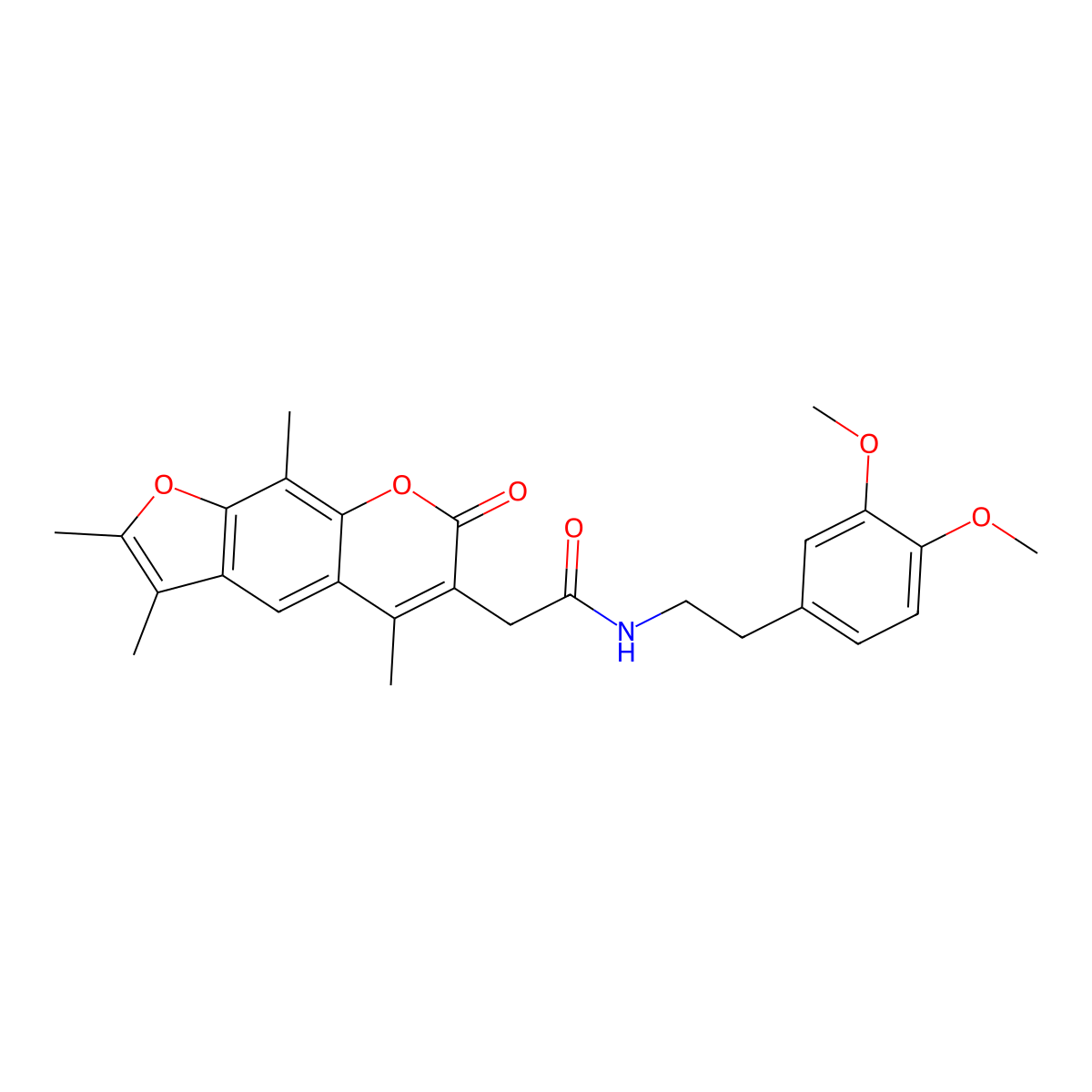 N-[2-(3,4-dimethoxyphenyl)ethyl]-2-(2,3,5,9-tetramethyl-7-oxo-7H-furo[3,2-g]chromen-6-yl)acetamide molecular structure, CAS 853900-76-2