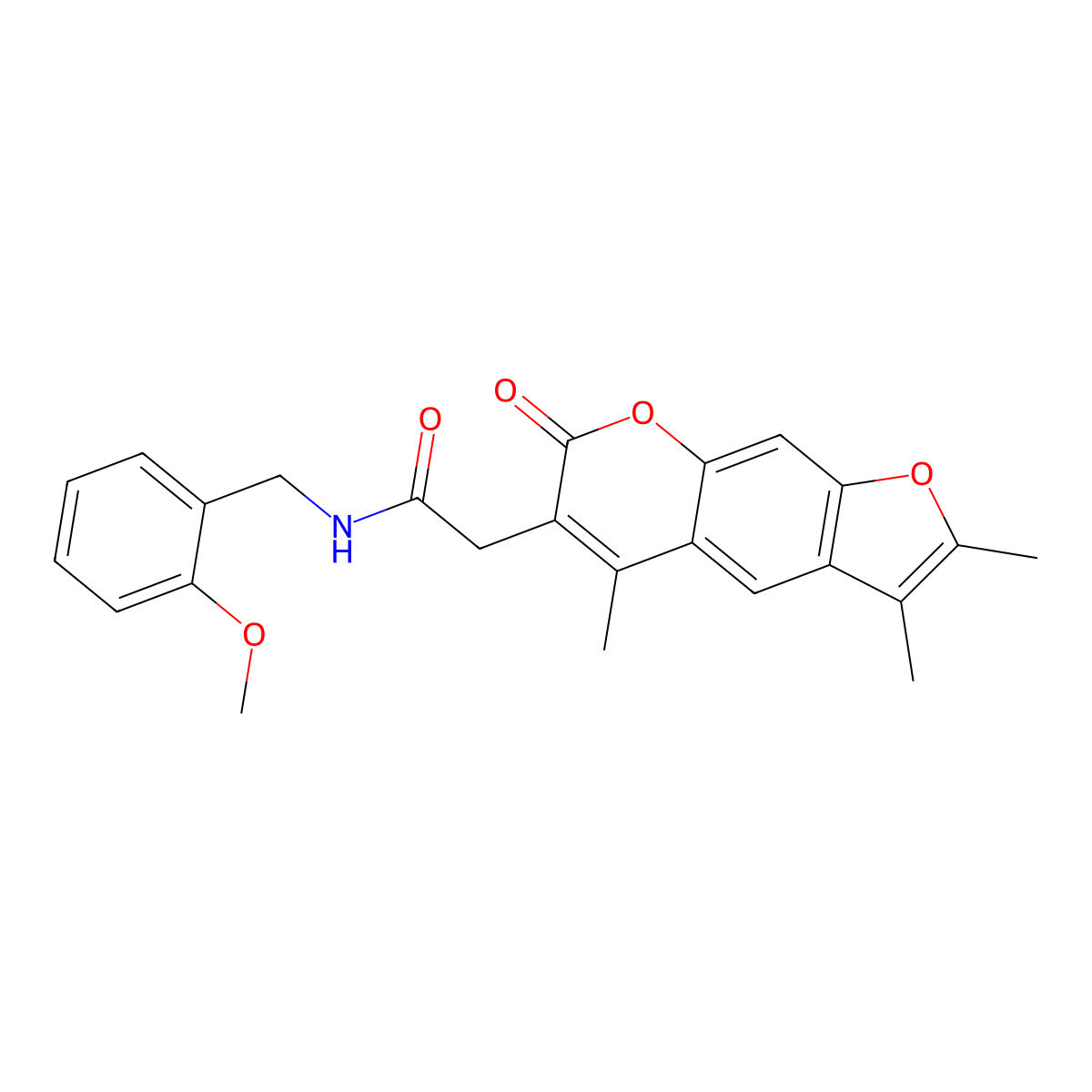 N-(2-methoxybenzyl)-2-(2,3,5-trimethyl-7-oxo-7H-furo[3,2-g]chromen-6-yl)acetamide molecular structure, CAS 853900-86-4