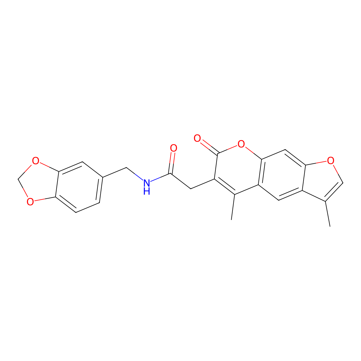 N-(1,3-benzodioxol-5-ylmethyl)-2-(3,5-dimethyl-7-oxo-7H-furo[3,2-g]chromen-6-yl)acetamide molecular structure, CAS 853901-14-1