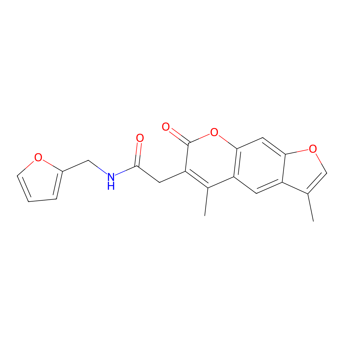 2-(3,5-dimethyl-7-oxo-7H-furo[3,2-g]chromen-6-yl)-N-(2-furylmethyl)acetamide molecular structure, CAS 853901-15-2