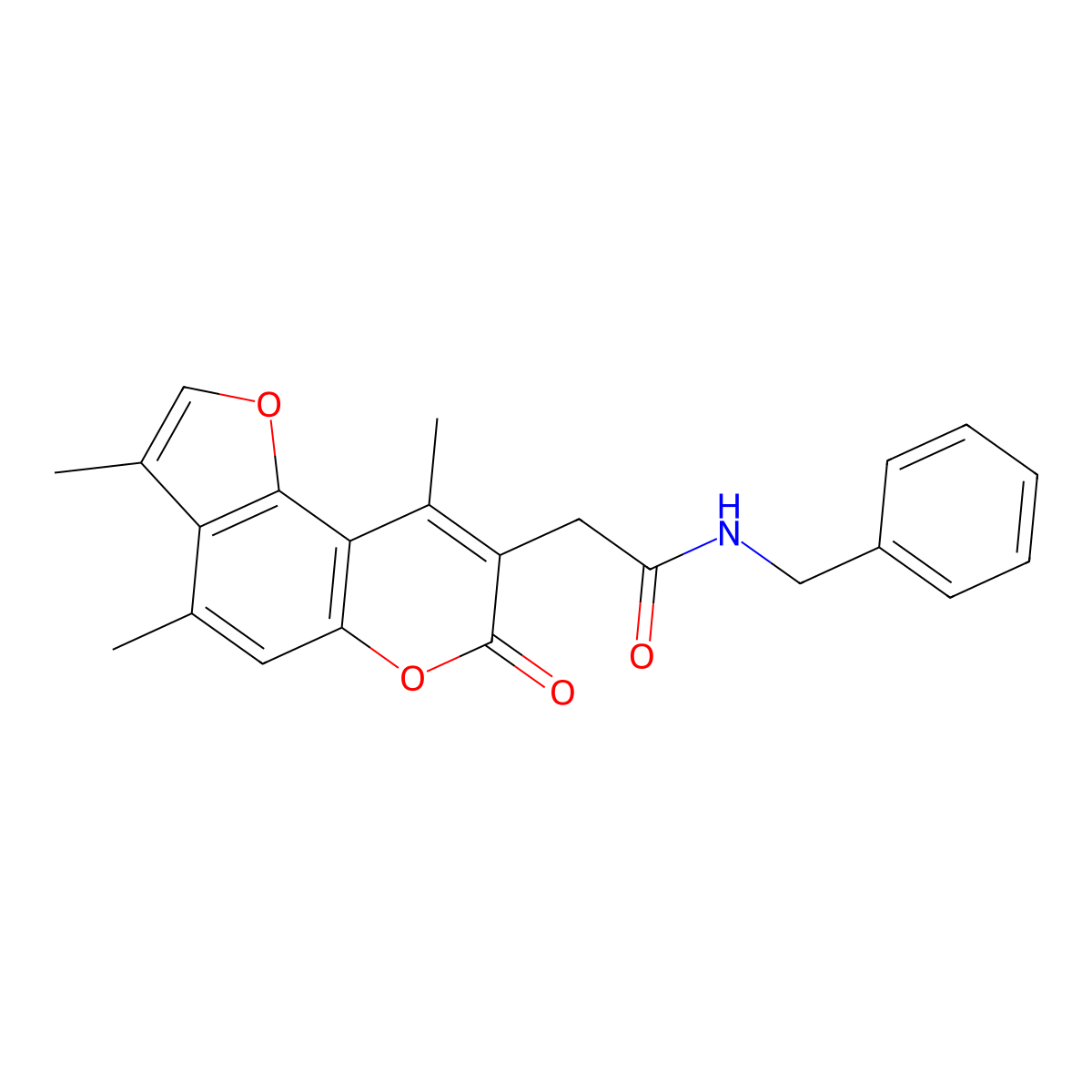 N-benzyl-2-(3,4,9-trimethyl-7-oxo-7H-furo[2,3-f]chromen-8-yl)acetamide molecular structure, CAS 853901-27-6