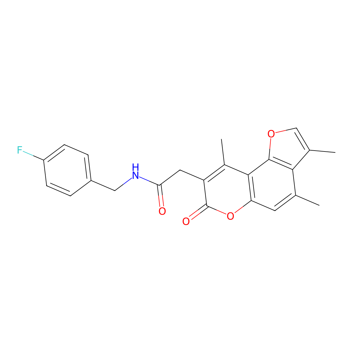 N-(4-fluorobenzyl)-2-(3,4,9-trimethyl-7-oxo-7H-furo[2,3-f]chromen-8-yl)acetamide molecular structure, CAS 853901-29-8