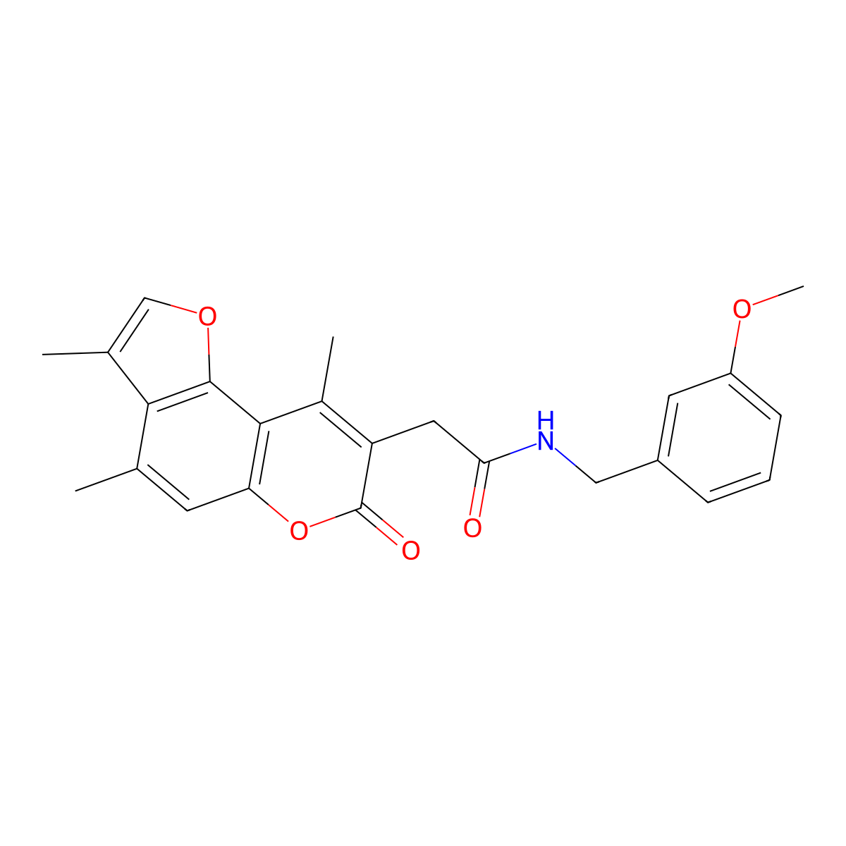 N-(3-methoxybenzyl)-2-(3,4,9-trimethyl-7-oxo-7H-furo[2,3-f]chromen-8-yl)acetamide molecular structure, CAS 853901-34-5