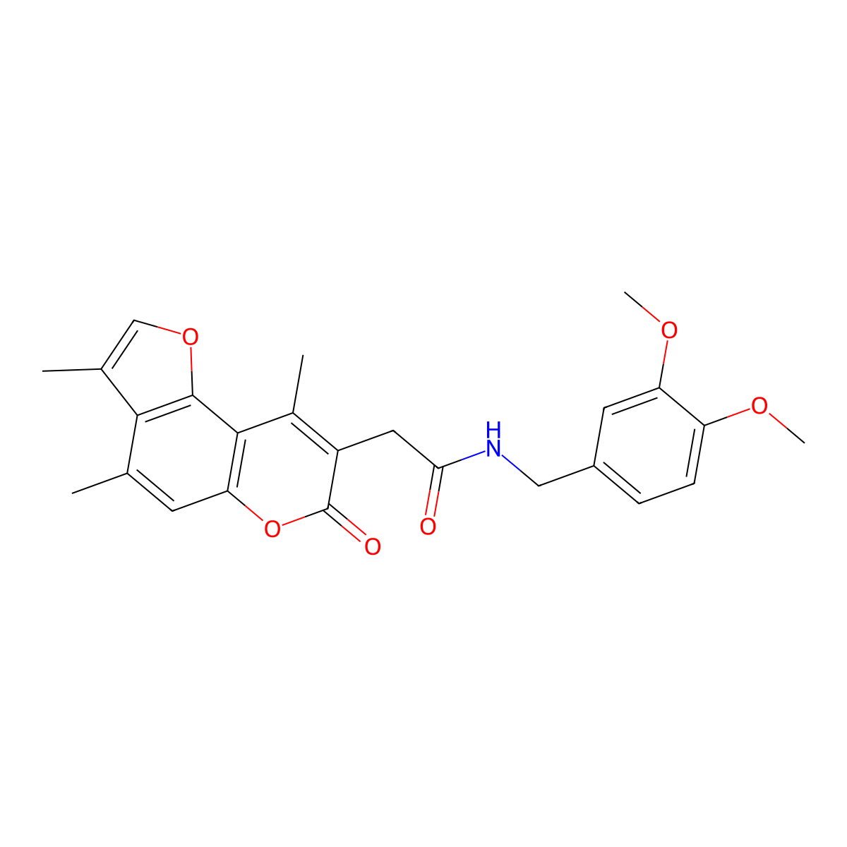 N-(3,4-dimethoxybenzyl)-2-(3,4,9-trimethyl-7-oxo-7H-furo[2,3-f]chromen-8-yl)acetamide molecular structure, CAS 853901-35-6