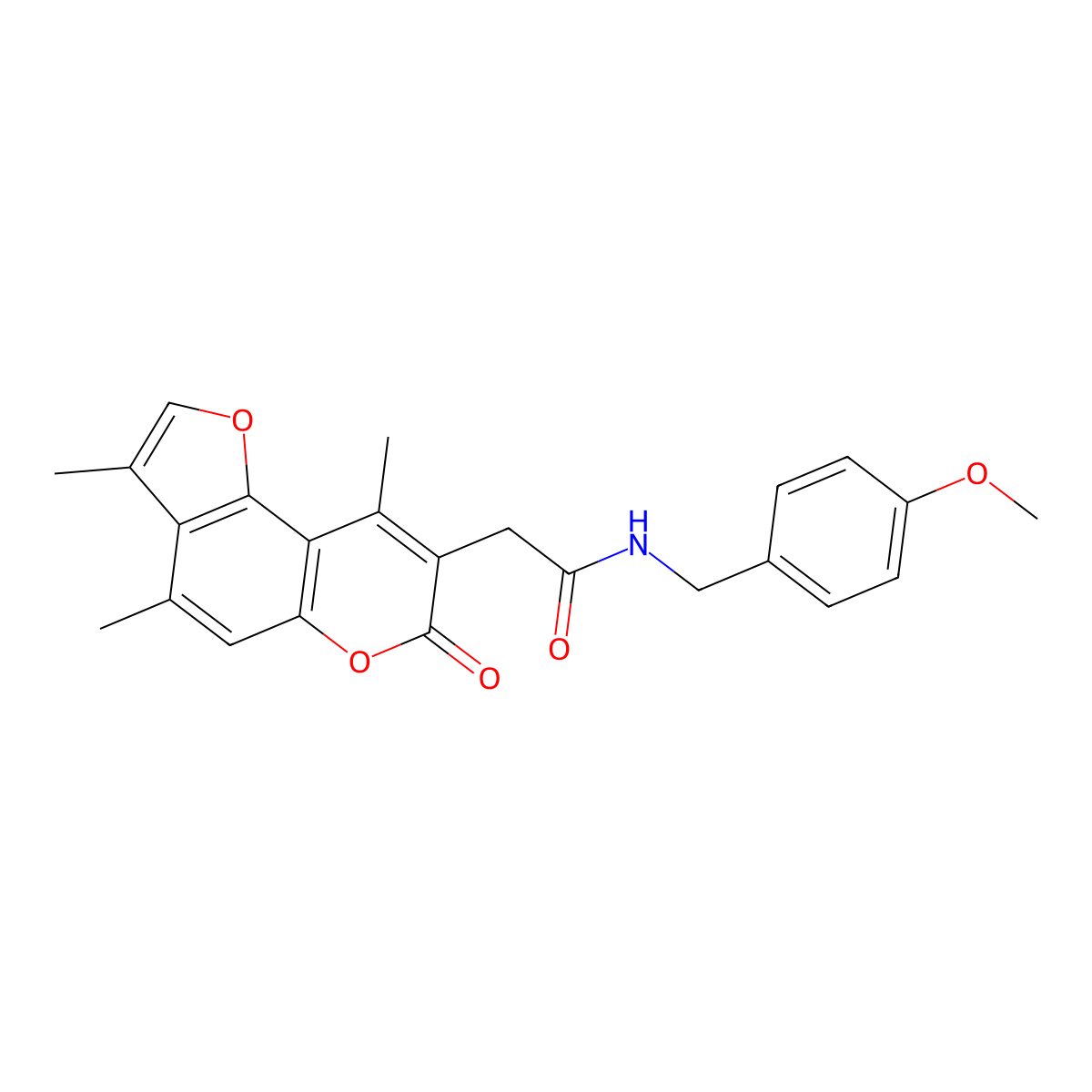 N-(4-methoxybenzyl)-2-(3,4,9-trimethyl-7-oxo-7H-furo[2,3-f]chromen-8-yl)acetamide molecular structure, CAS 853901-36-7