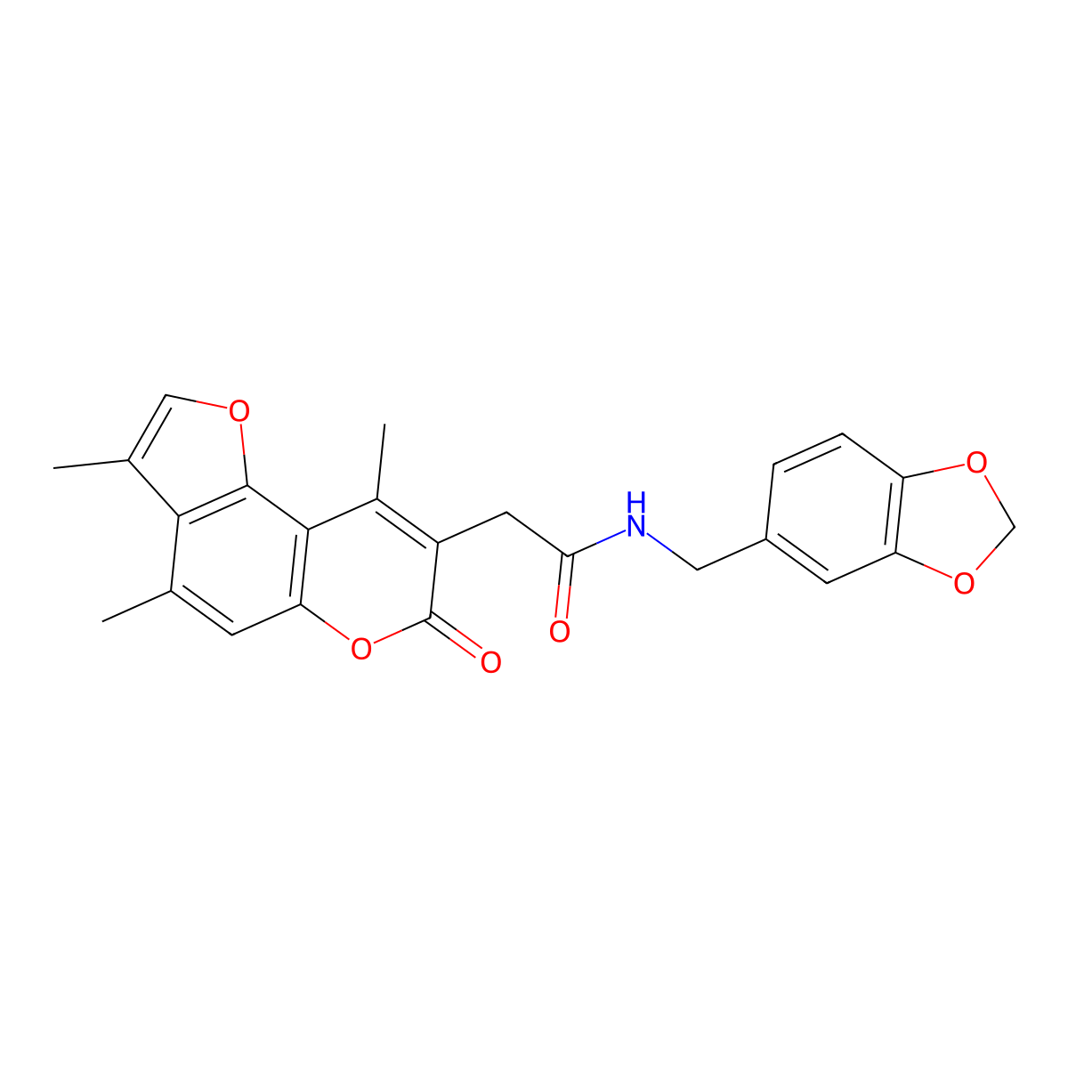 N-(1,3-benzodioxol-5-ylmethyl)-2-(3,4,9-trimethyl-7-oxo-7H-furo[2,3-f]chromen-8-yl)acetamide molecular structure, CAS 853901-37-8