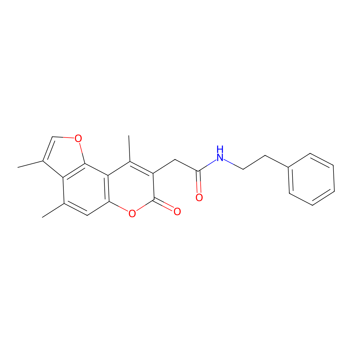 N-(2-phenylethyl)-2-(3,4,9-trimethyl-7-oxo-7H-furo[2,3-f]chromen-8-yl)acetamide molecular structure, CAS 853901-40-3