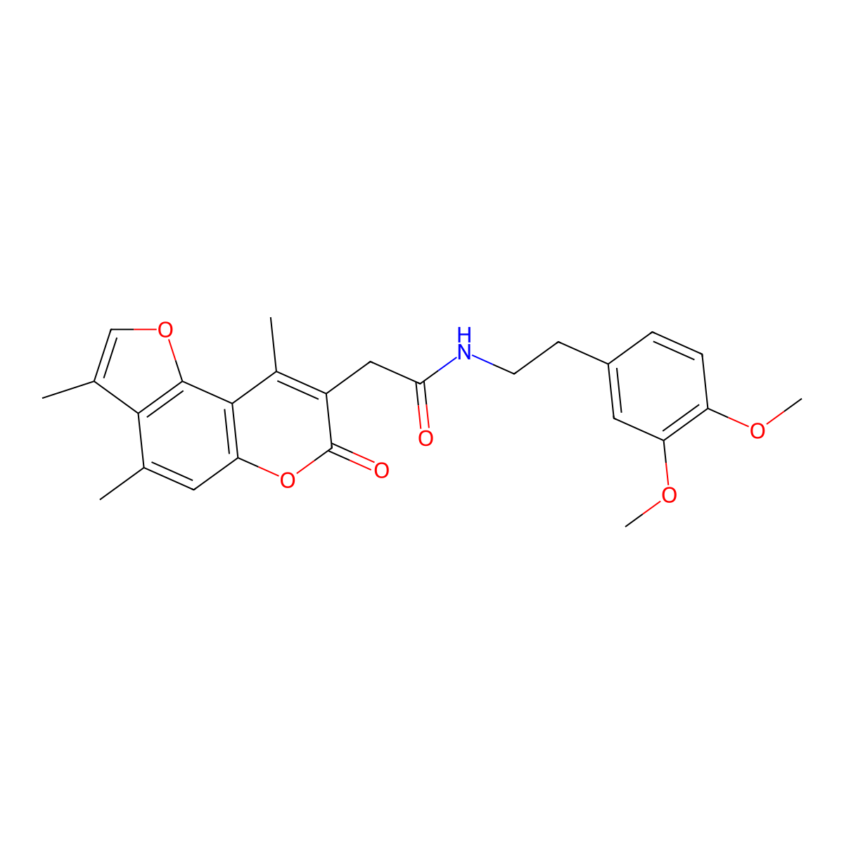 N-[2-(3,4-dimethoxyphenyl)ethyl]-2-(3,4,9-trimethyl-7-oxo-7H-furo[2,3-f]chromen-8-yl)acetamide molecular structure, CAS 853901-46-9
