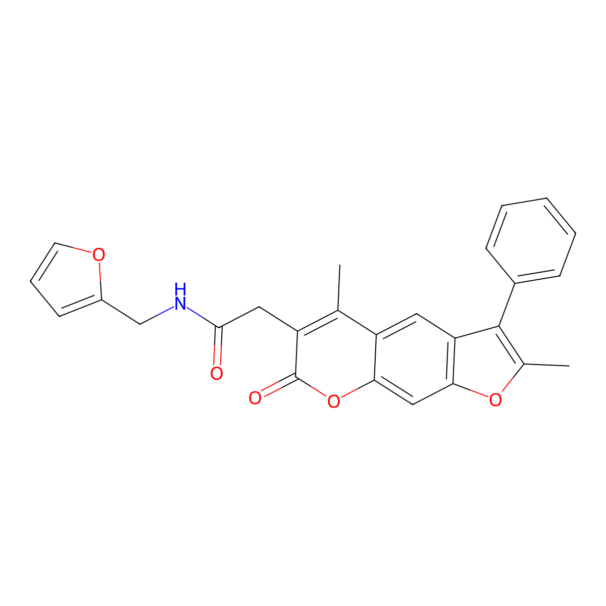 2-(2,5-dimethyl-7-oxo-3-phenyl-7H-furo[3,2-g]chromen-6-yl)-N-(2-furylmethyl)acetamide molecular structure, CAS 853901-67-4