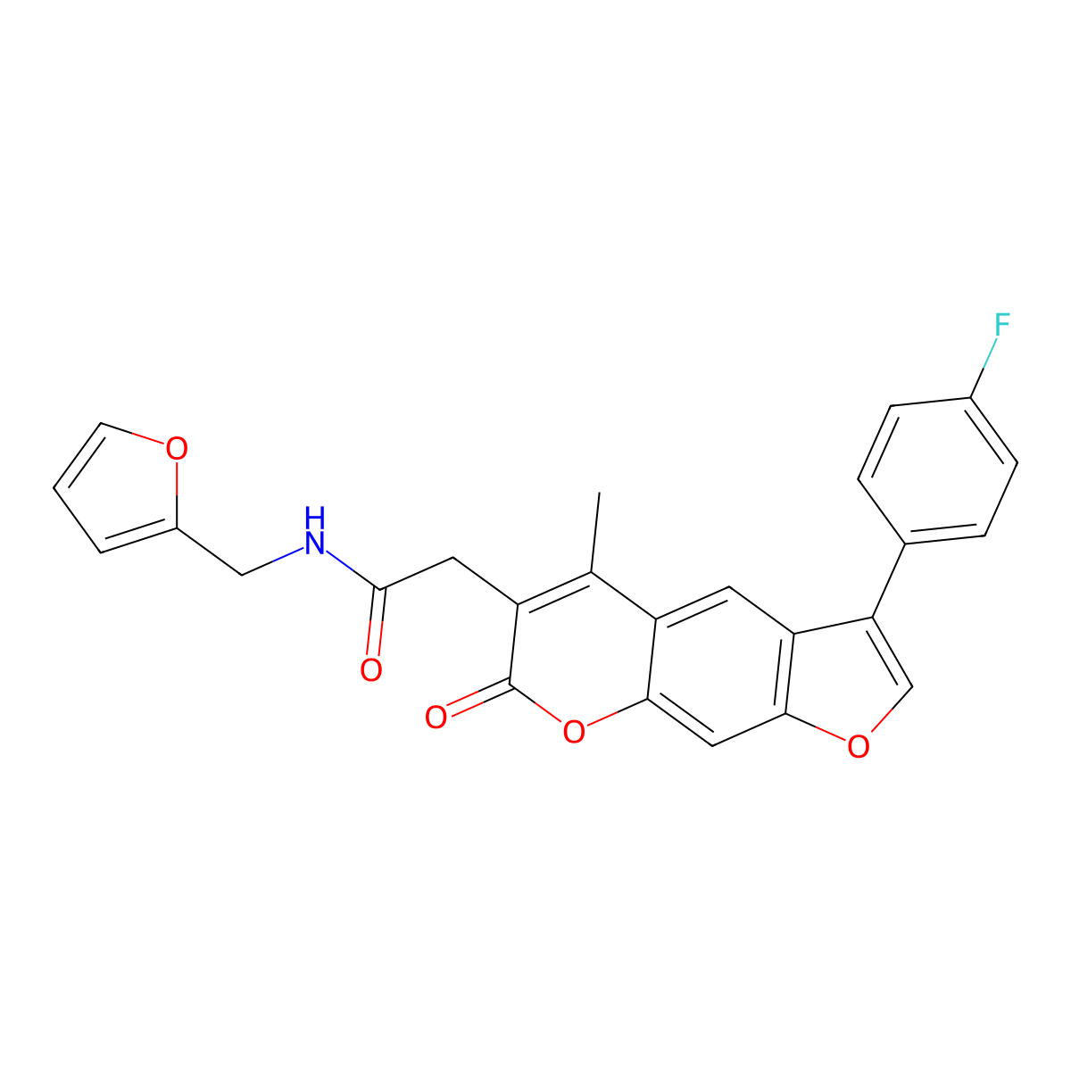 2-[3-(4-fluorophenyl)-5-methyl-7-oxo-7H-furo[3,2-g]chromen-6-yl]-N-(2-furylmethyl)acetamide molecular structure, CAS 853901-79-8