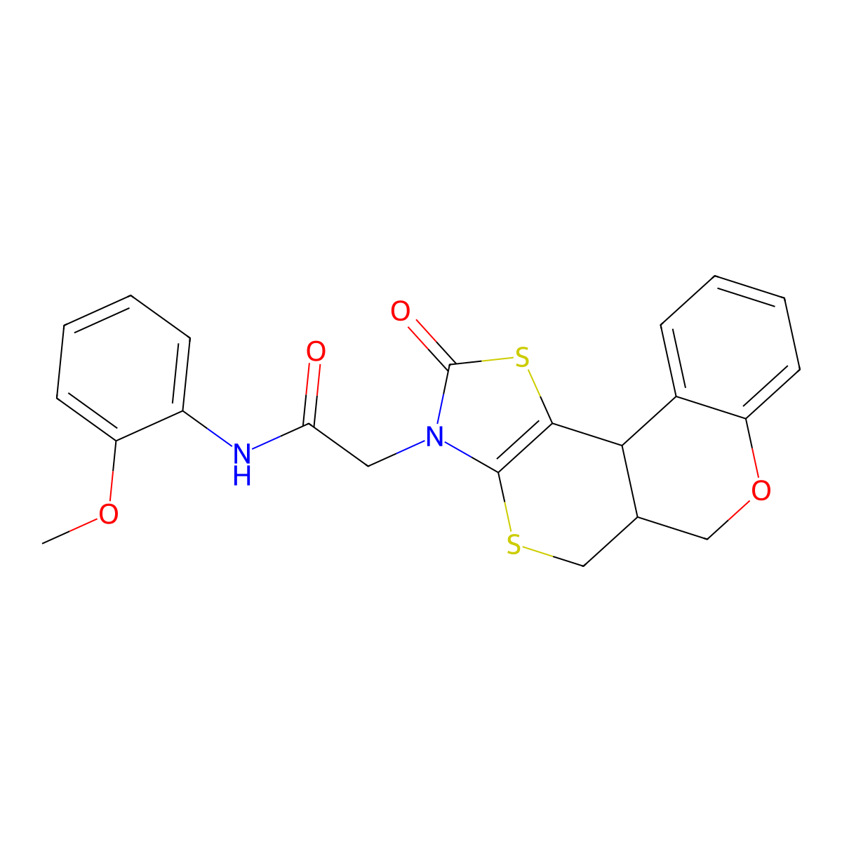 N-(2-methoxyphenyl)-2-(10-oxo(7H,11bH,6aH-1,3-thiazolino[5',4'-6,5]thiino[3,4-c]chroman-9-yl))acetamide molecular structure, CAS 853901-96-9