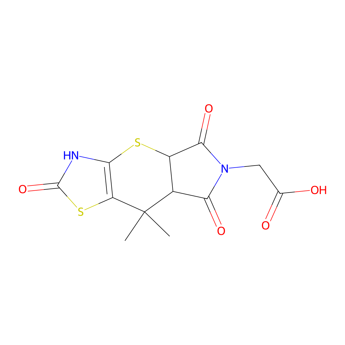 (8,8-dimethyl-2,5,7-trioxo-3,4a,5,7,7a,8-hexahydropyrrolo[3',4':5,6]thiopyrano[2,3-d][1,3]thiazol-6(2H)-yl)acetic acid molecular structure, CAS 853902-03-1