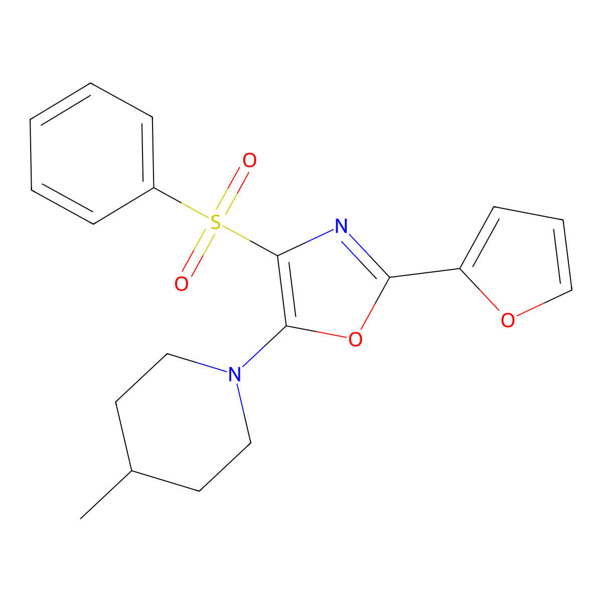 2-(Furan-2-yl)-5-(4-methylpiperidin-1-yl)-4-(phenylsulfonyl)oxazole molecular structure, CAS 853902-22-4