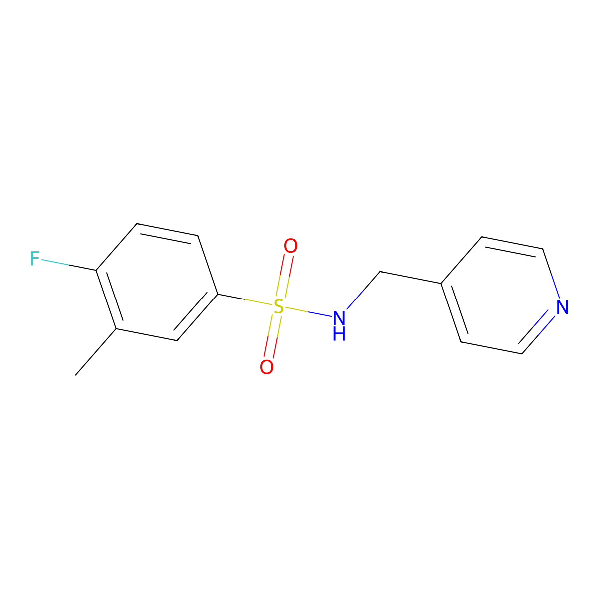 4-fluoro-3-methyl-N-(pyridin-4-ylmethyl)benzenesulfonamide molecular structure, CAS 853902-44-0