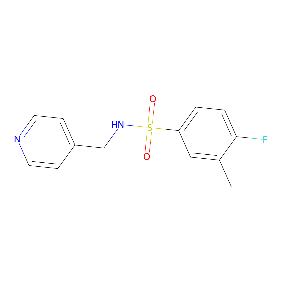 4-fluoro-3-methyl-N-(pyridin-4-ylmethyl)benzenesulfonamide molecular structure, CAS 853902-44-0