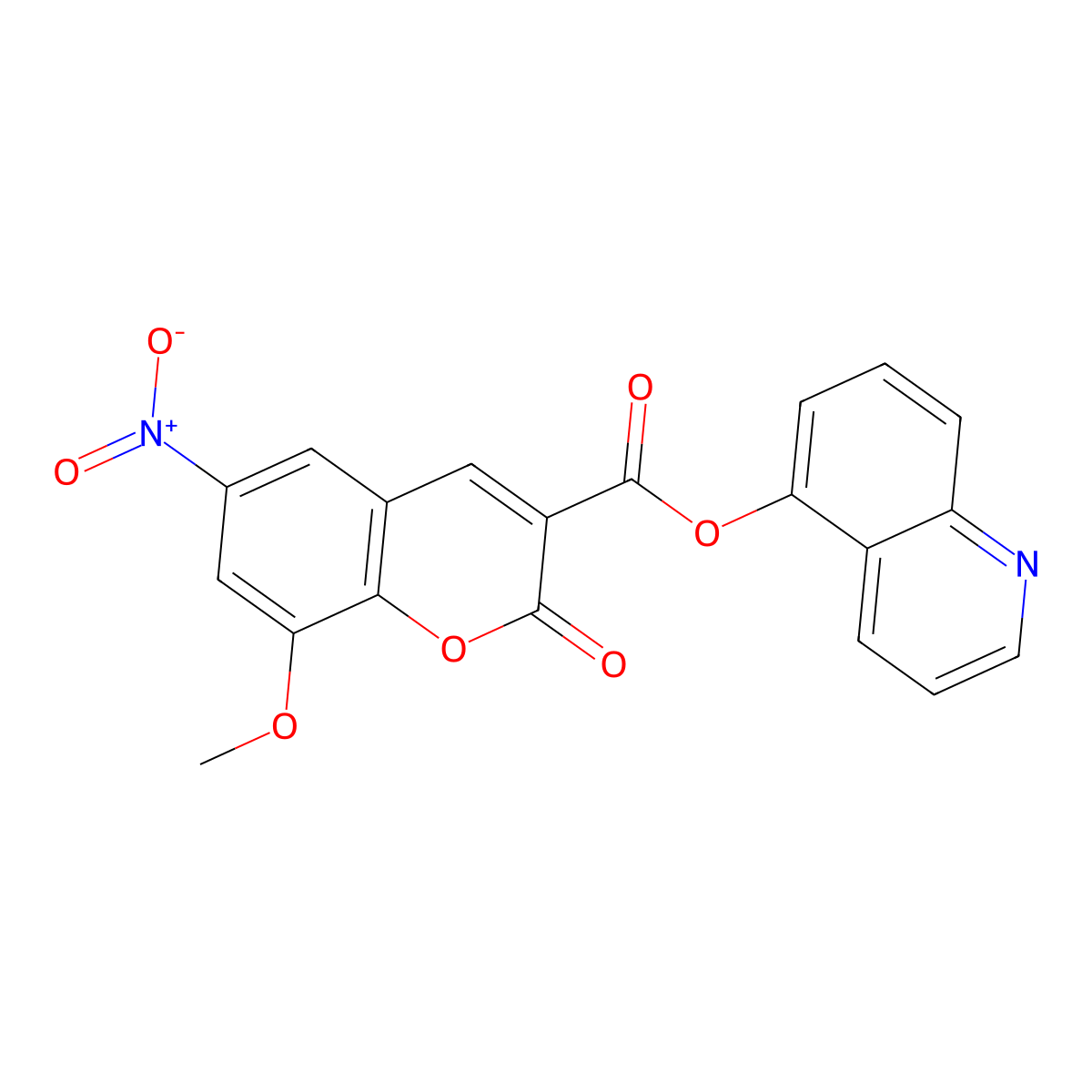 quinolin-5-yl 8-methoxy-6-nitro-2-oxo-2H-chromene-3-carboxylate molecular structure, CAS 853903-31-8