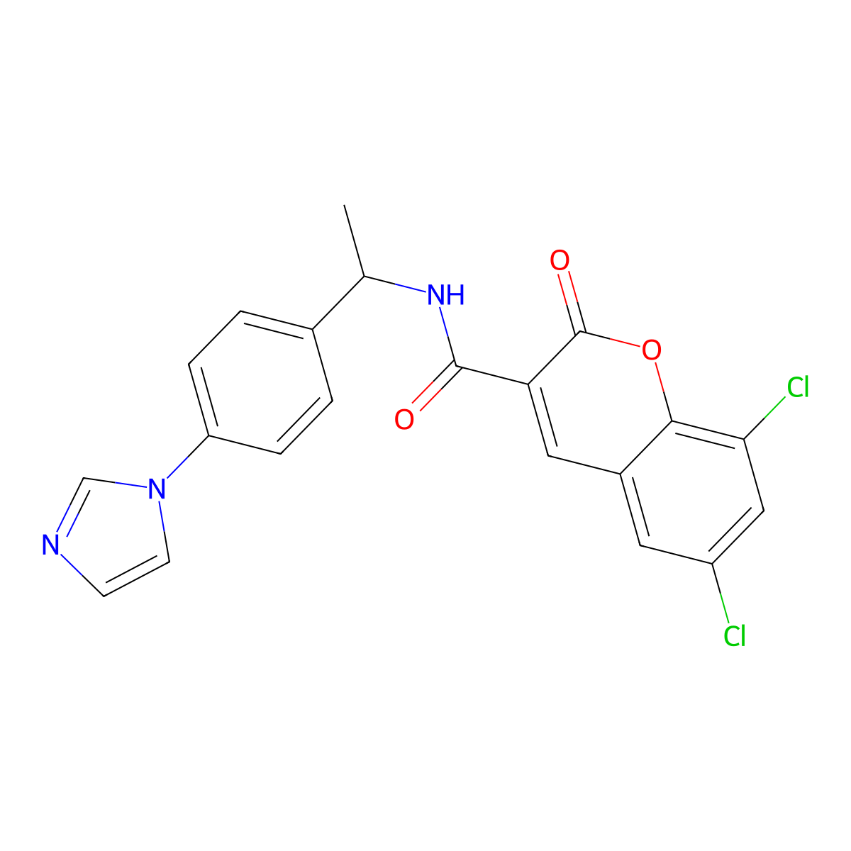 6,8-dichloro-N-{1-[4-(1H-imidazol-1-yl)phenyl]ethyl}-2-oxo-2H-chromene-3-carboxamide molecular structure, CAS 853903-41-0