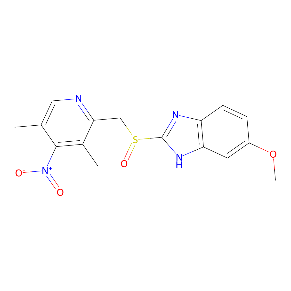 (S)-2-(((3,5-Dimethyl-4-nitropyridin-2-yl)methyl)sulfinyl)-5-methoxy-1H-benzo[d]imidazole molecular structure, CAS 853950-49-9