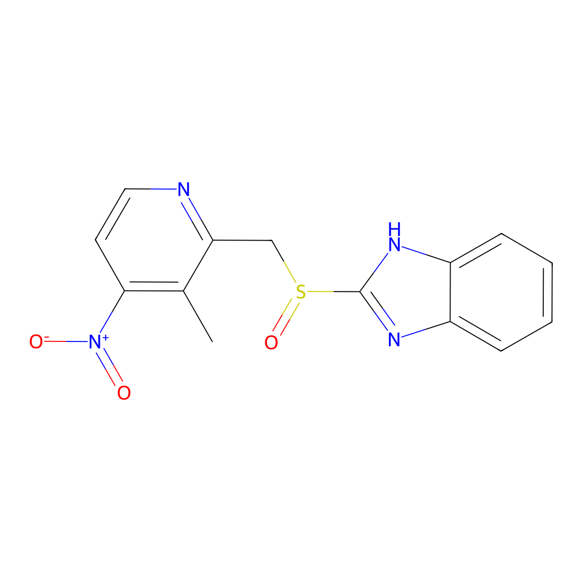 (S)-2-(((3-Methyl-4-nitropyridin-2-yl)methyl)sulfinyl)-1H-benzo[d]imidazole molecular structure, CAS 853950-79-5