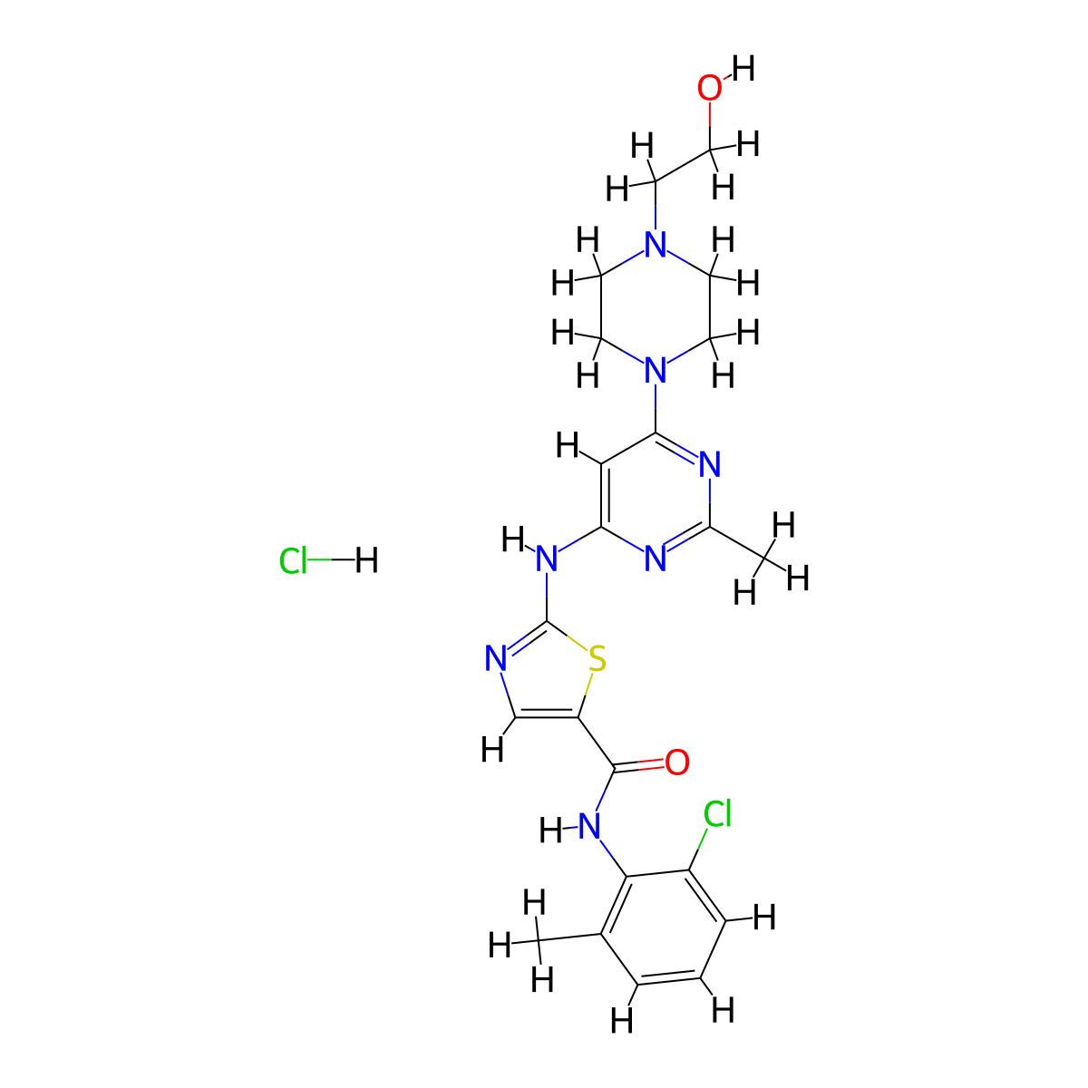 Dasatinib hydrochloride molecular structure, CAS 854001-07-3