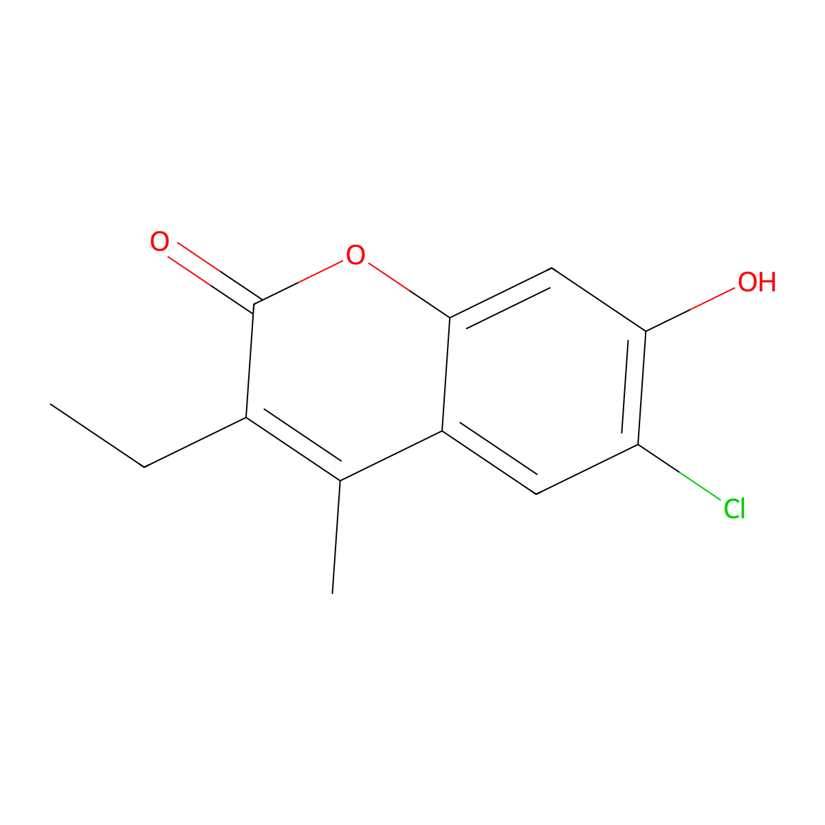 6-chloro-3-ethyl-7-hydroxy-4-methyl-2H-chromen-2-one molecular structure, CAS 854002-77-0
