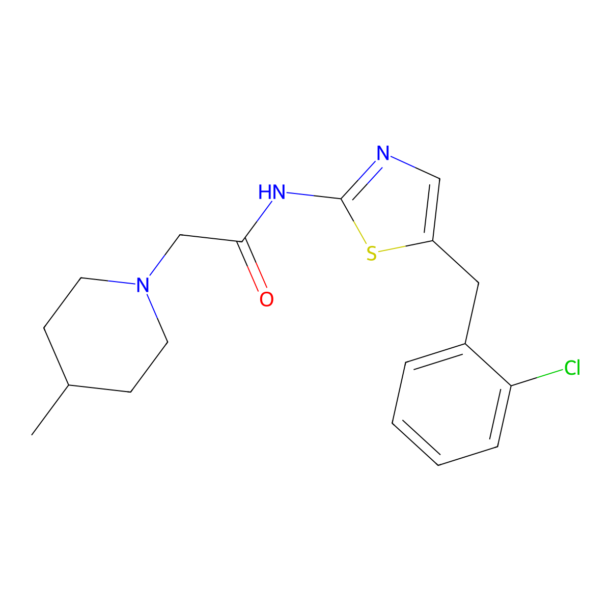 N-[5-(2-chlorobenzyl)-1,3-thiazol-2-yl]-2-(4-methylpiperidin-1-yl)acetamide molecular structure, CAS 854003-72-8