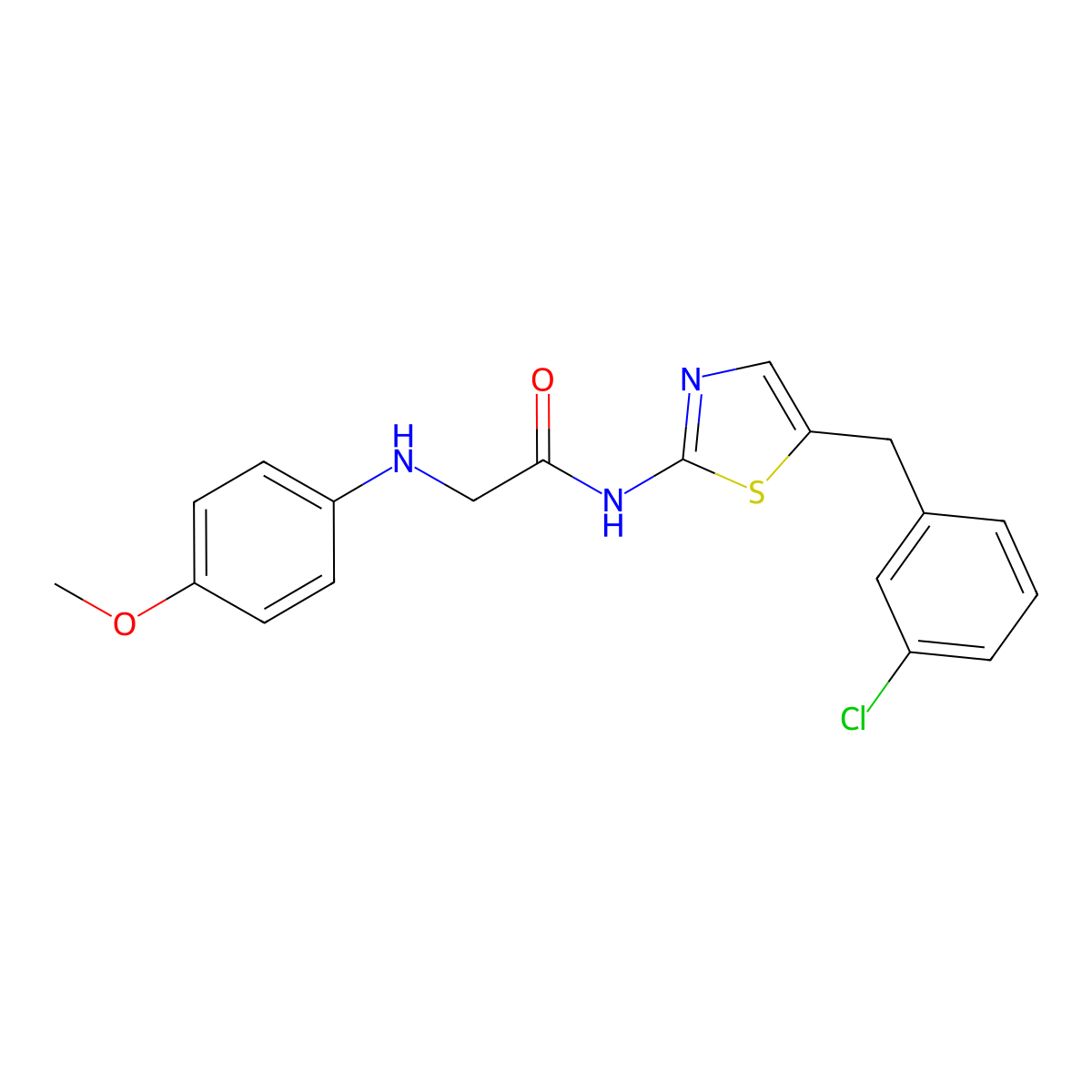 N-(5-(3-chlorobenzyl)thiazol-2-yl)-2-((4-methoxyphenyl)amino)acetamide molecular structure, CAS 854003-93-3
