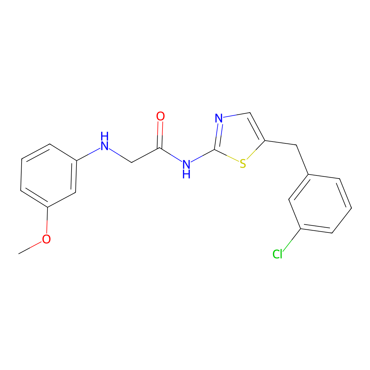 N-(5-(3-chlorobenzyl)thiazol-2-yl)-2-((3-methoxyphenyl)amino)acetamide molecular structure, CAS 854004-01-6