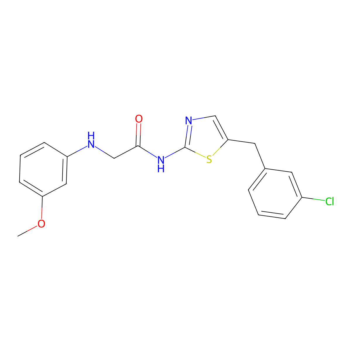 N-(5-(3-chlorobenzyl)thiazol-2-yl)-2-((3-methoxyphenyl)amino)acetamide molecular structure, CAS 854004-01-6