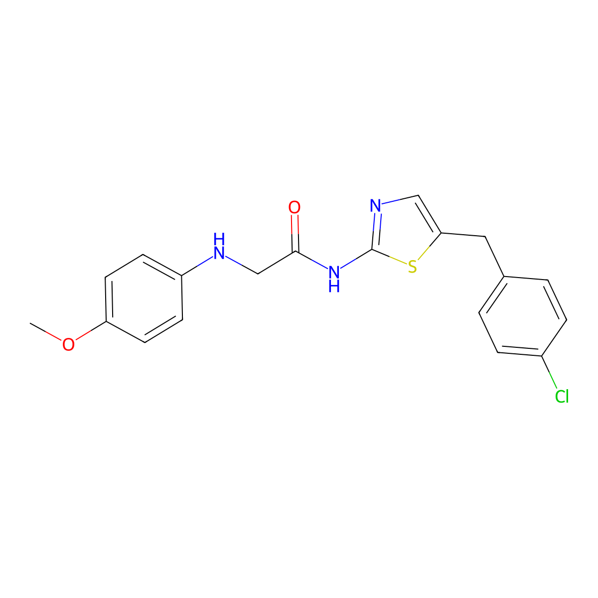 N-(5-(4-chlorobenzyl)thiazol-2-yl)-2-((4-methoxyphenyl)amino)acetamide molecular structure, CAS 854004-14-1