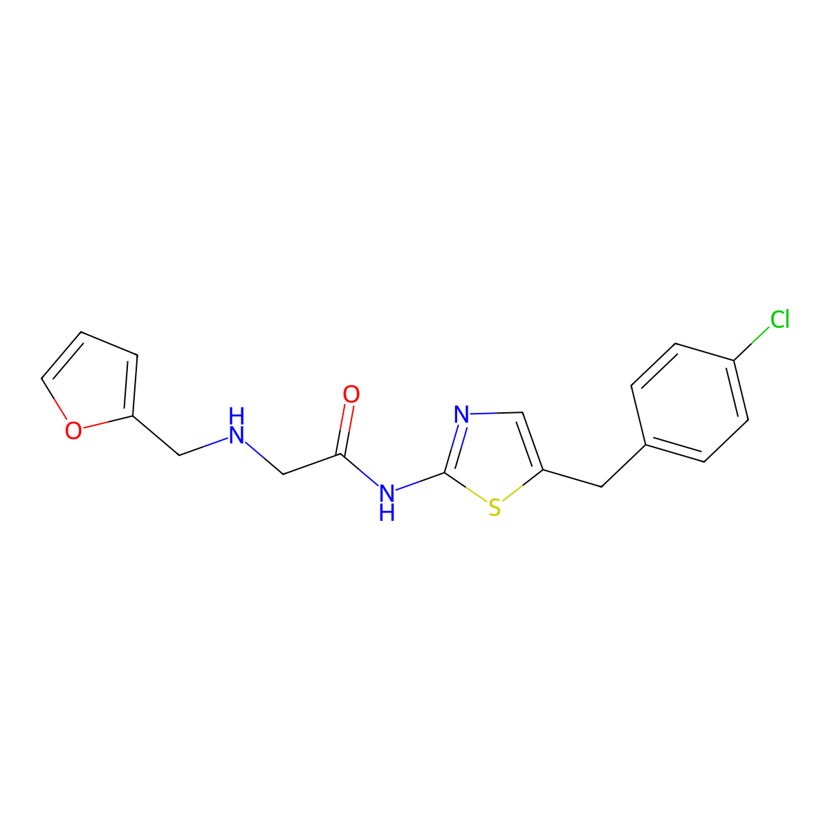 N-(5-(4-chlorobenzyl)thiazol-2-yl)-2-((furan-2-ylmethyl)amino)acetamide molecular structure, CAS 854004-20-9