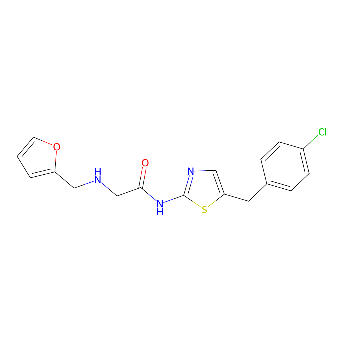 N-(5-(4-chlorobenzyl)thiazol-2-yl)-2-((furan-2-ylmethyl)amino)acetamide molecular structure, CAS 854004-20-9