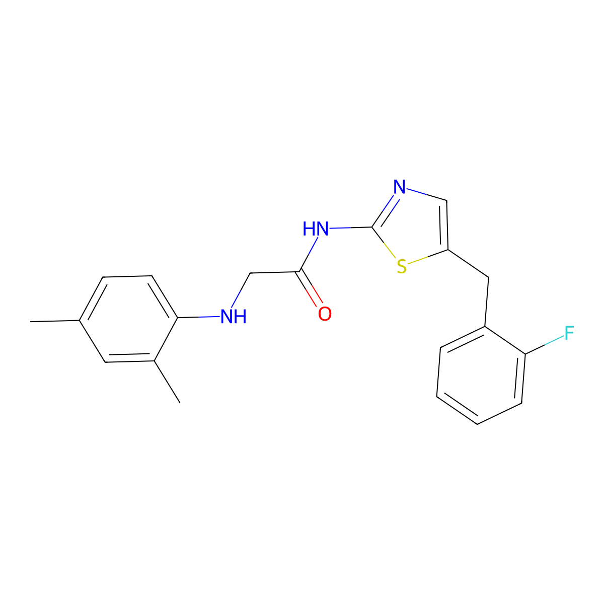 2-((2,4-dimethylphenyl)amino)-N-(5-(2-fluorobenzyl)thiazol-2-yl)acetamide molecular structure, CAS 854004-98-1