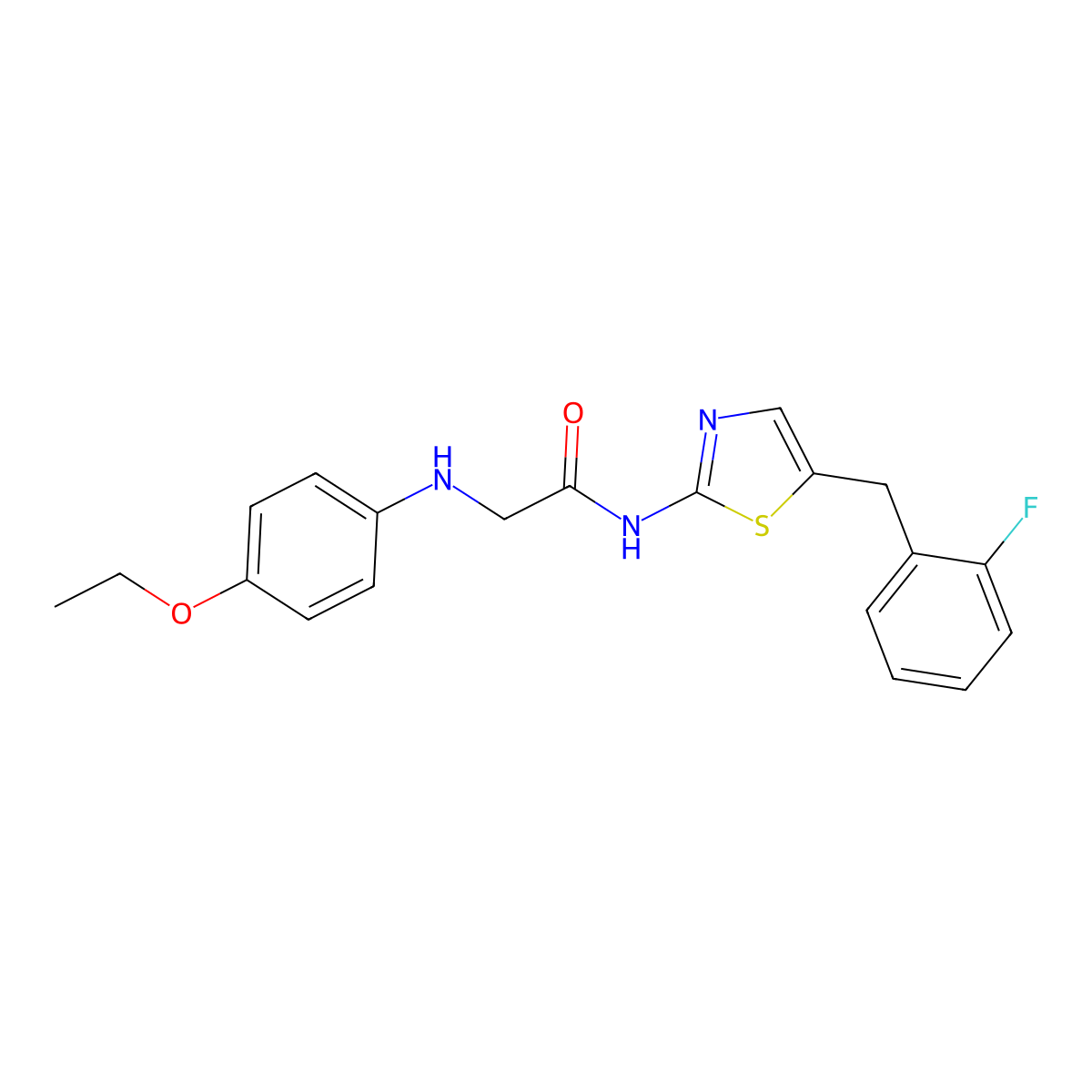 2-((4-ethoxyphenyl)amino)-N-(5-(2-fluorobenzyl)thiazol-2-yl)acetamide molecular structure, CAS 854005-03-1
