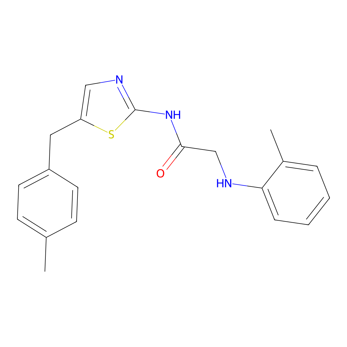 N-(5-(4-methylbenzyl)thiazol-2-yl)-2-(o-tolylamino)acetamide molecular structure, CAS 854005-53-1