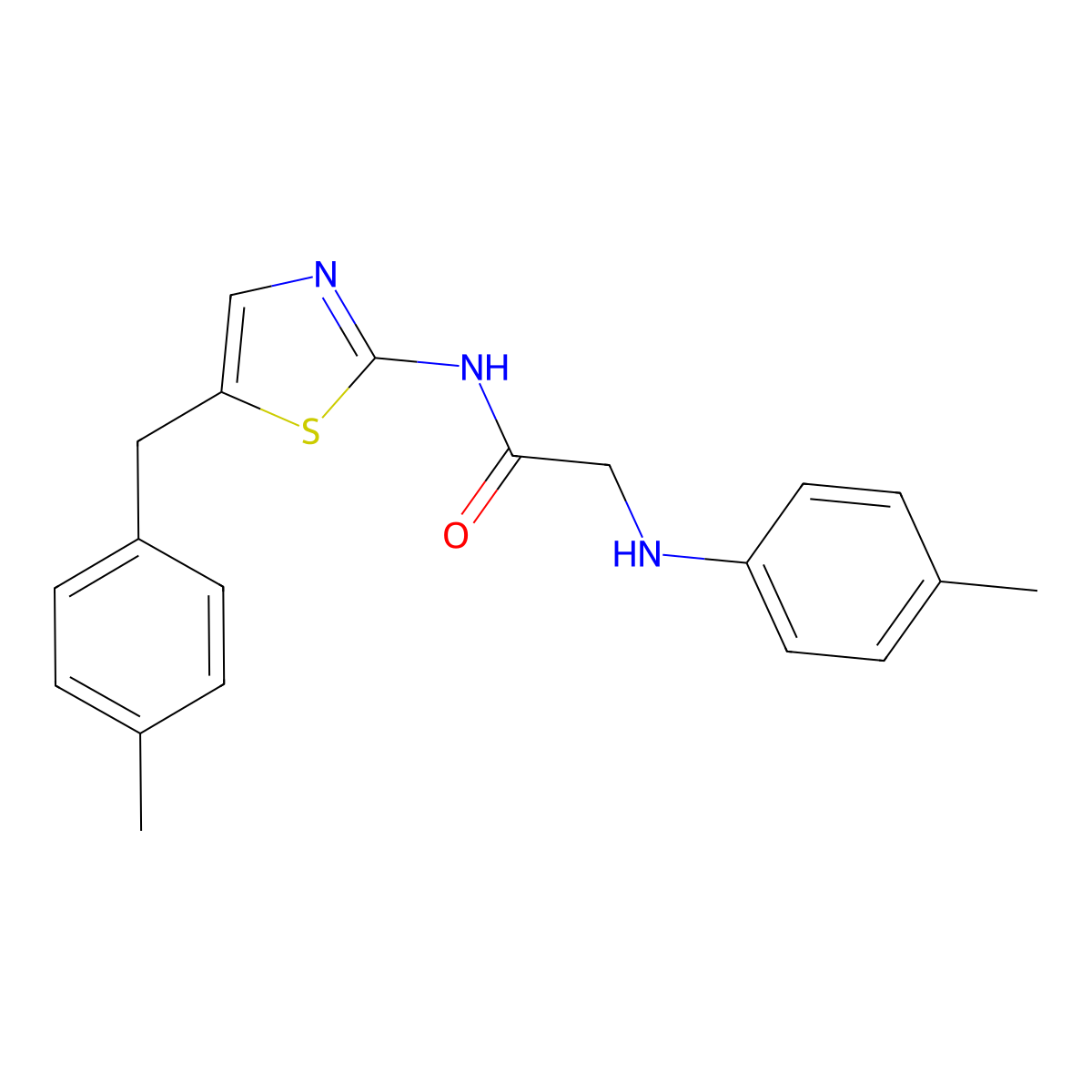 N-(5-(4-methylbenzyl)thiazol-2-yl)-2-(p-tolylamino)acetamide molecular structure, CAS 854005-55-3